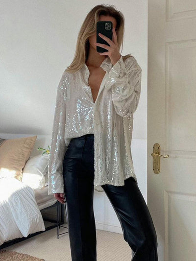 Übergroße Glitzerbluse für Damen